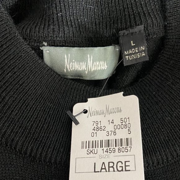 NWT NEIMAN MARCUS Black Mock Neck Merino Wool Blend Sweater Men's L - Picture 4 of 8